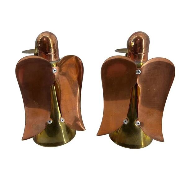 Large MCM Brass Copper Angel Candle Holders Holiday Christmas Ornament - Picture 4 of 9